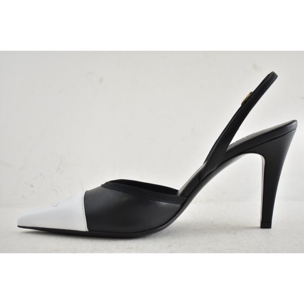 Chanel 26P Black White CC Logo Cap Pointed Toe Slingback Mule Heel Pump 39.5 - Picture 15 of 16